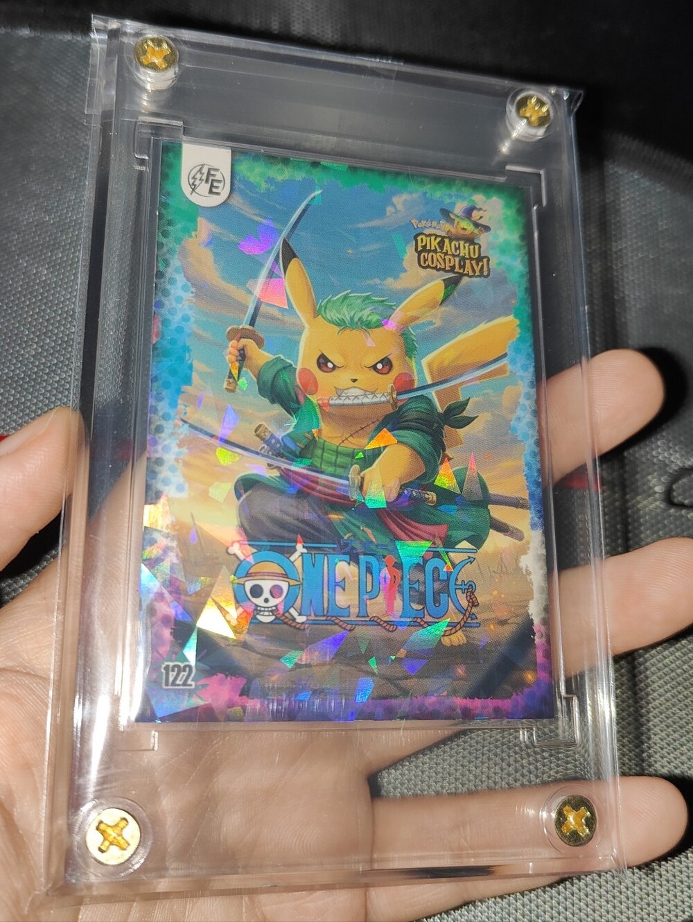 Roronoa Zoro One Piece holo encased Pikachu Cosplay card Unofficial Pokemon Peru